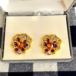 NWT Vintage Nolan Miller Pansy Flower Brooch & Clip-on Earrings